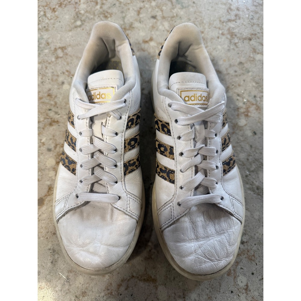 Adidas Grand Court White Leopard Print Sneakers‎ FY8949 Womens 6 Low Top Shoes